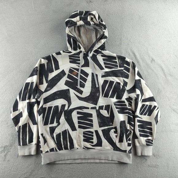 Nike Other - Nike Hoodie Mens Large White Black All Over Swoosh Logo Pullover Sweatshirt